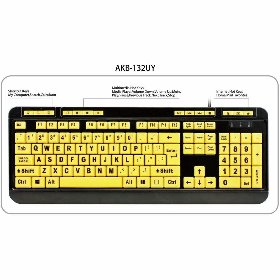 Adesso Luminous 4X Large-Print Multimedia Keyboard — USB