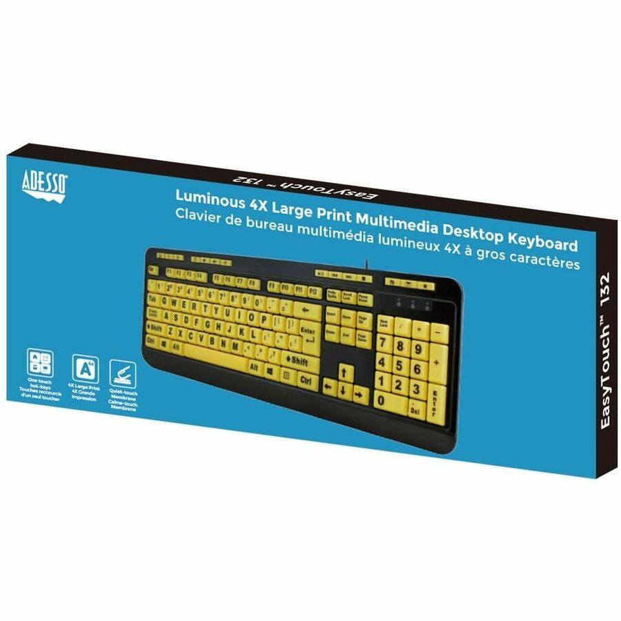 Adesso Luminous 4X Large-Print Multimedia Keyboard — USB
