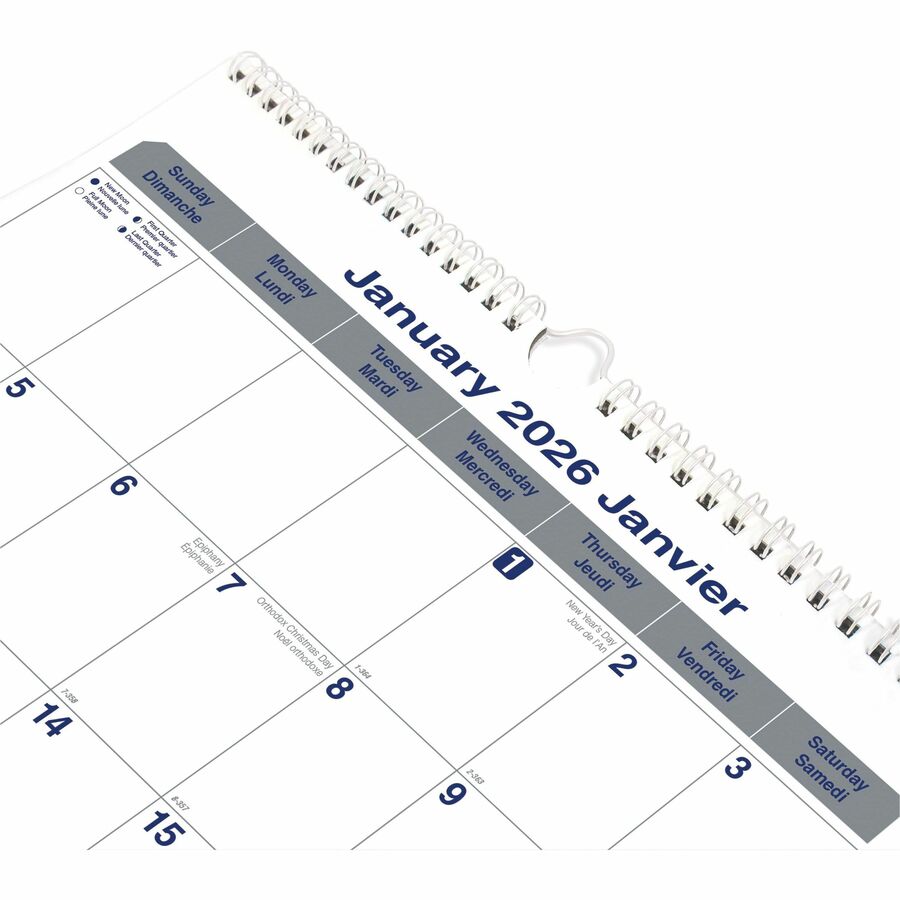 Calendrier mural mensuel Blueline 2026 carboneutralité, 12 mois - Janvier à décembre - 12" x 17" - Bilingue