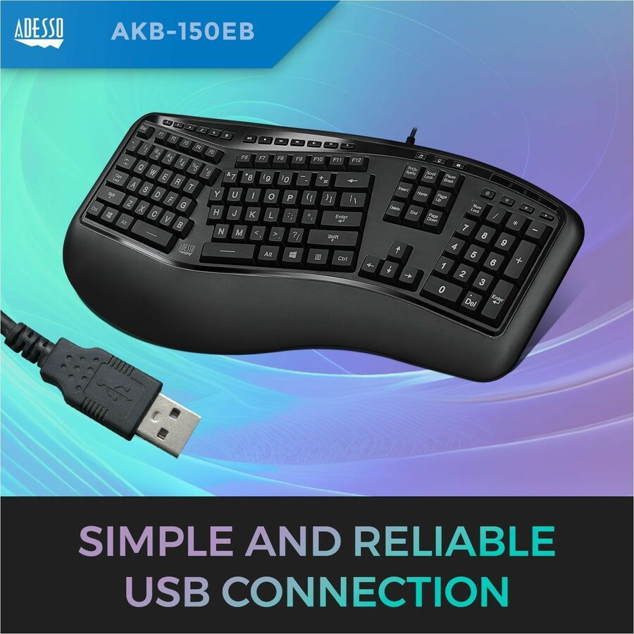 Adesso Tru-Form AKB-150EB Illuminated Ergonomic Keyboard