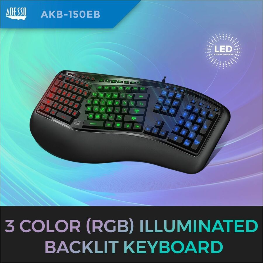 Adesso Tru-Form AKB-150EB Illuminated Ergonomic Keyboard
