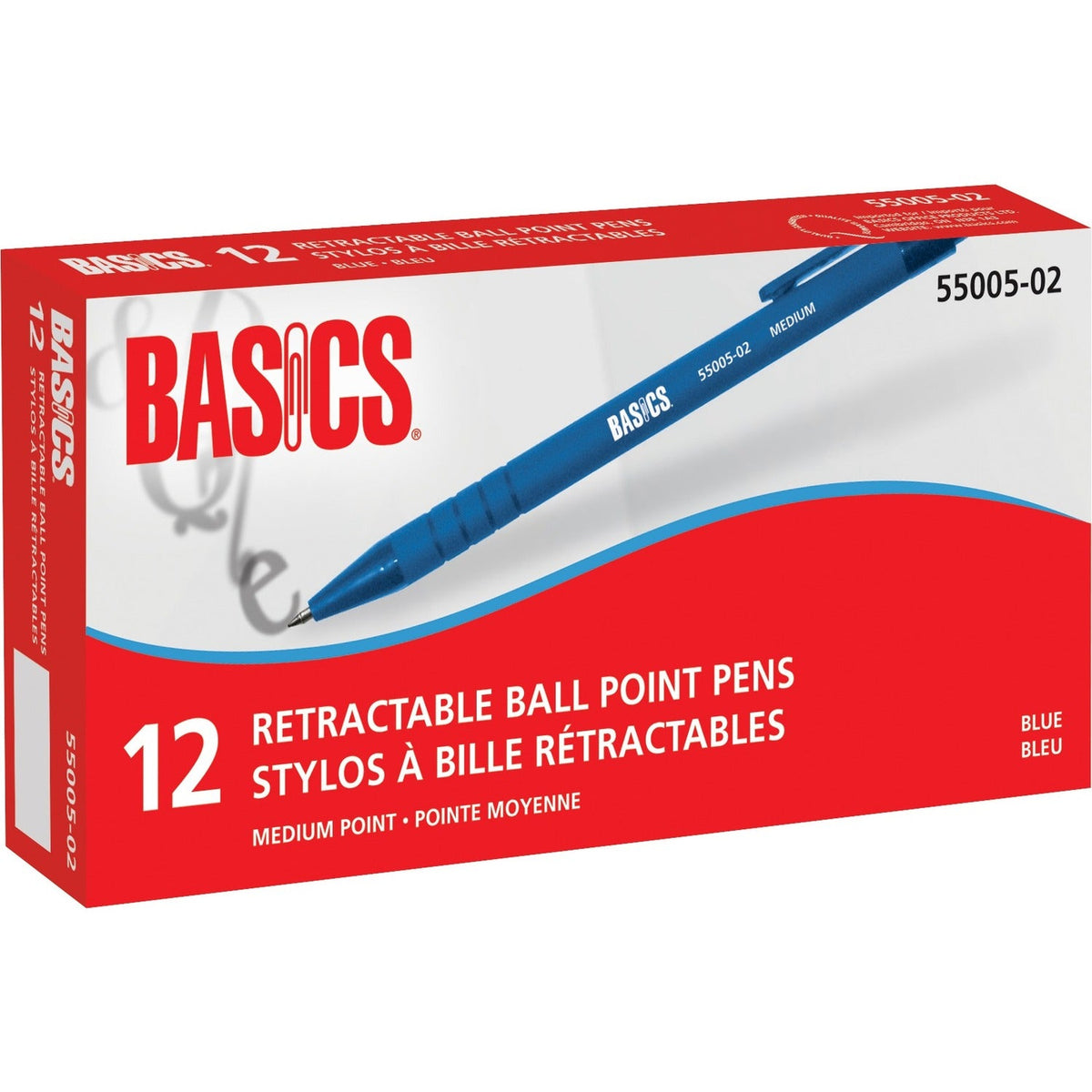 Basics Retractable Ballpoint Pens - Medium, Blue, 12/Box