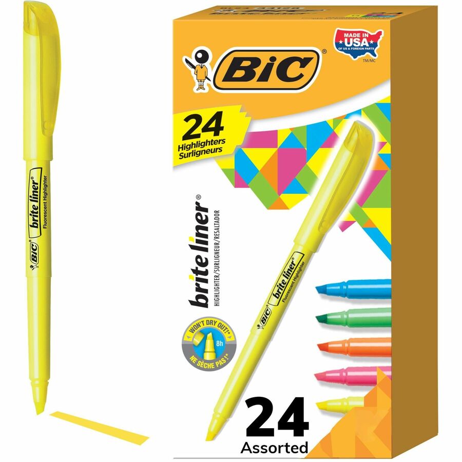 Surligneur BIC Brite Liner, Assorti, Couleurs fluorescentes assorties