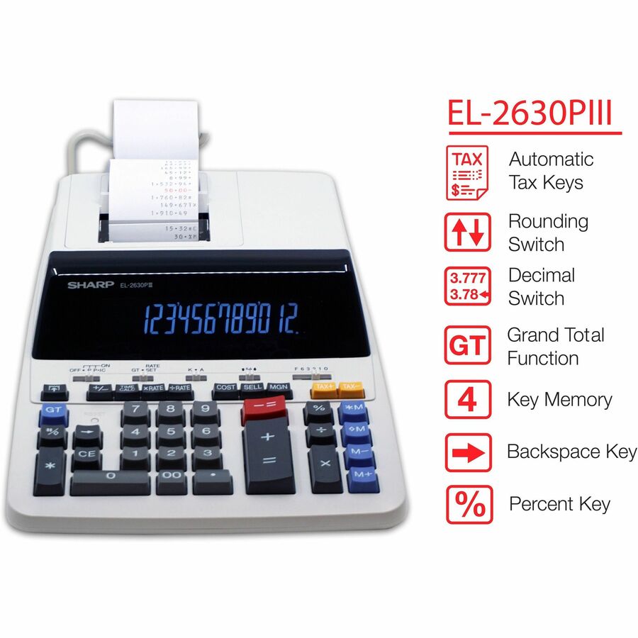 Sharp Calculators EL-2630PIII 12-Digit Commercial Printing Calculator