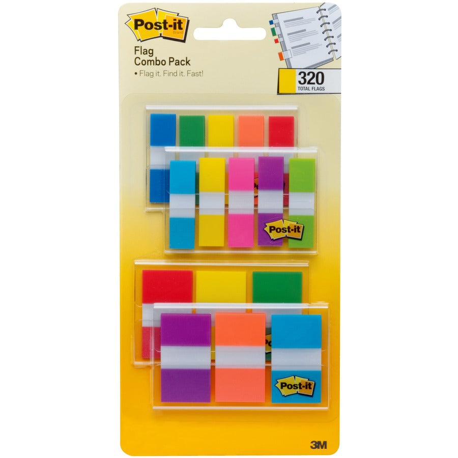 Post-it® Assorted Flag Combo Pack, 320 Flags, 2 Sizes, 4 Dispensers (683XL1)