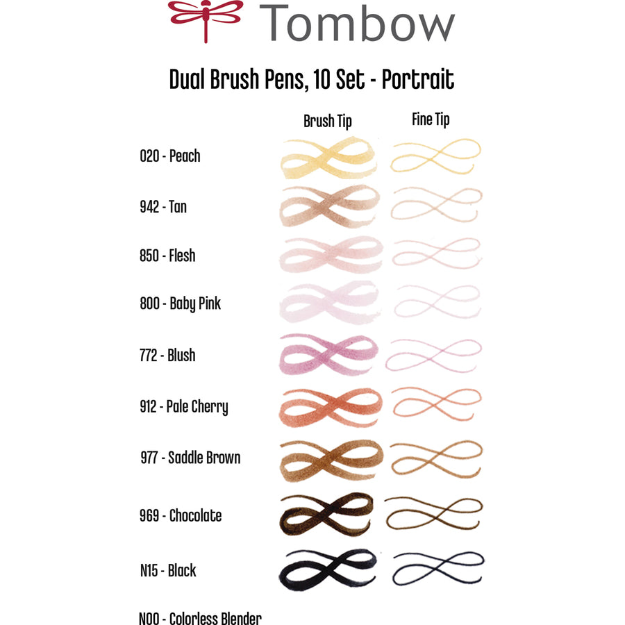 Tombow Dual Brush Art Pen 10-piece Set - Portrait Colours