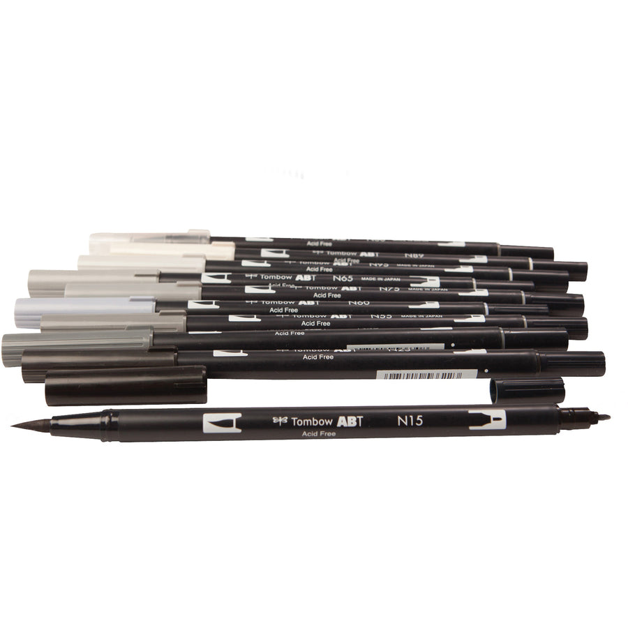 Tombow Dual Brush Art Pen 10-piece Set - Grayscale Colours