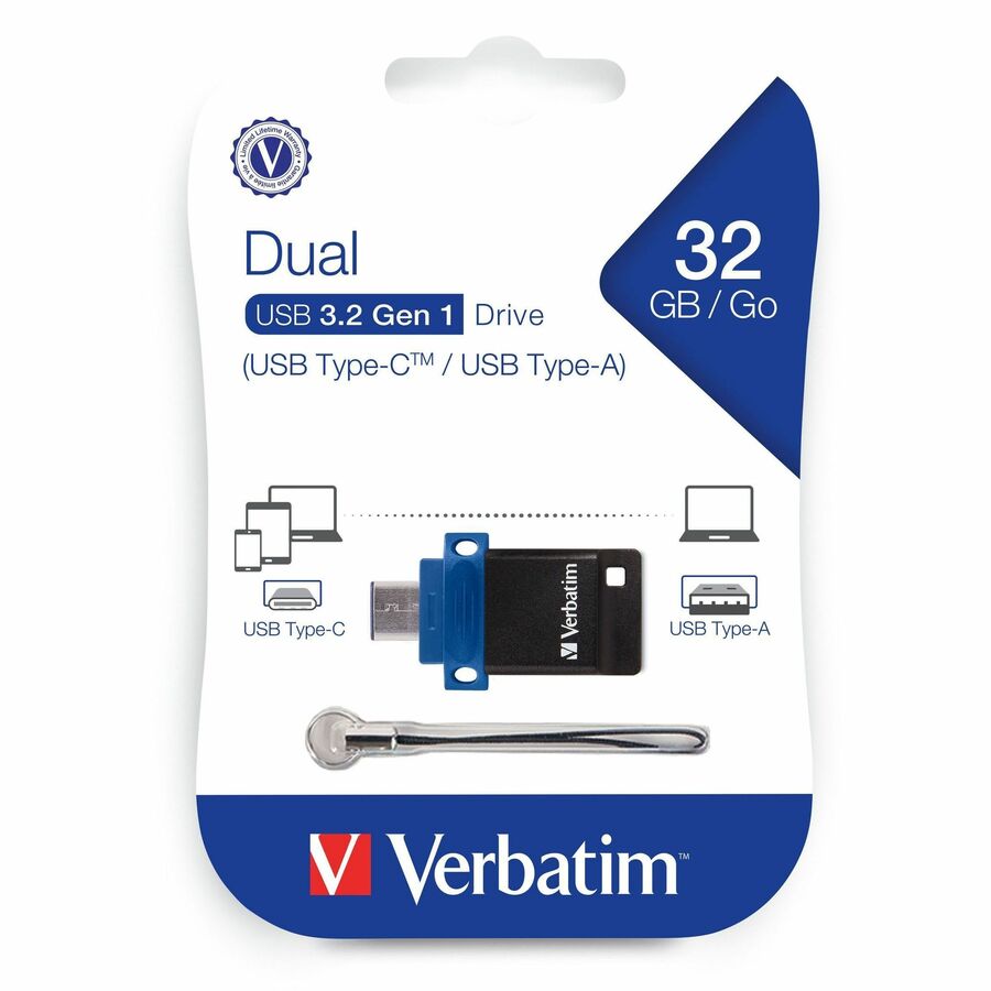 Verbatim 32GB Store 'n' Go Dual USB 3.2 Gen 1 Flash Drive for USB-C™ Devices - Blue