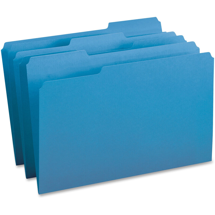 Business Source Coloured File Folders - Legal, 1/3-Cut, Box of 100 - Blue