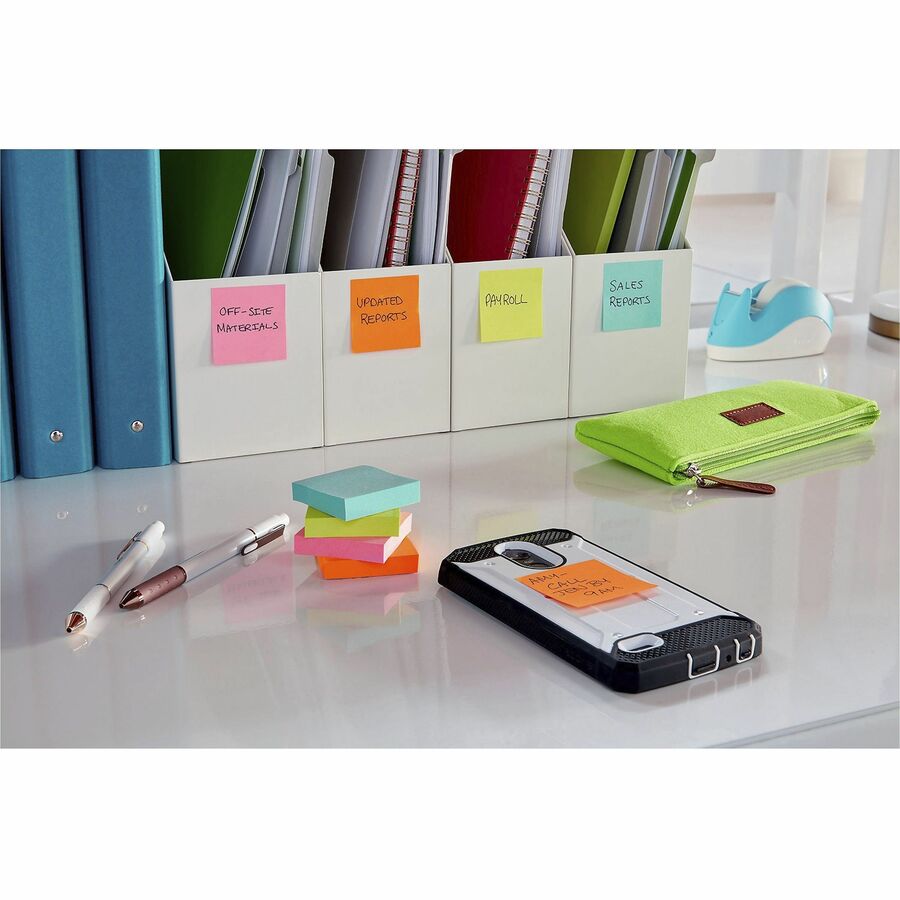 Post-it® Super Sticky Notes, Supernova Neons, 8 Pads, 2”×2” (6228SSMIA)