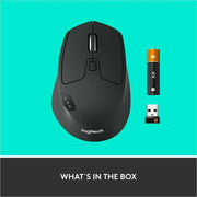 Logitech M720 Triathlon Multi-Device Wireless Mouse, Bluetooth, USB Unifying Receiver, 1000 DPI, 8 Buttons, 2-Year Battery, Compatible with Laptop, PC, Mac, iPadOS - Black