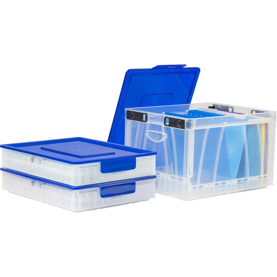 Caisse pliante Storex avec couvercle, transparente/bleue