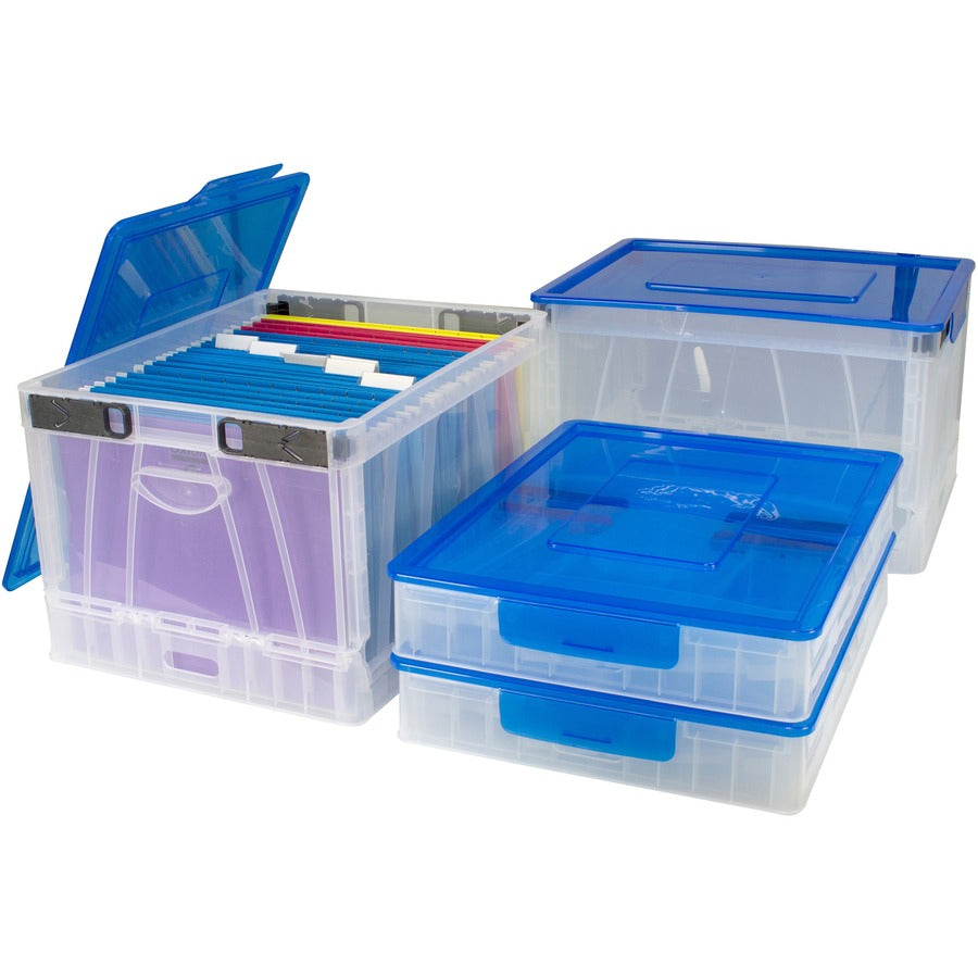 Caisse pliante Storex avec couvercle, transparente/bleue