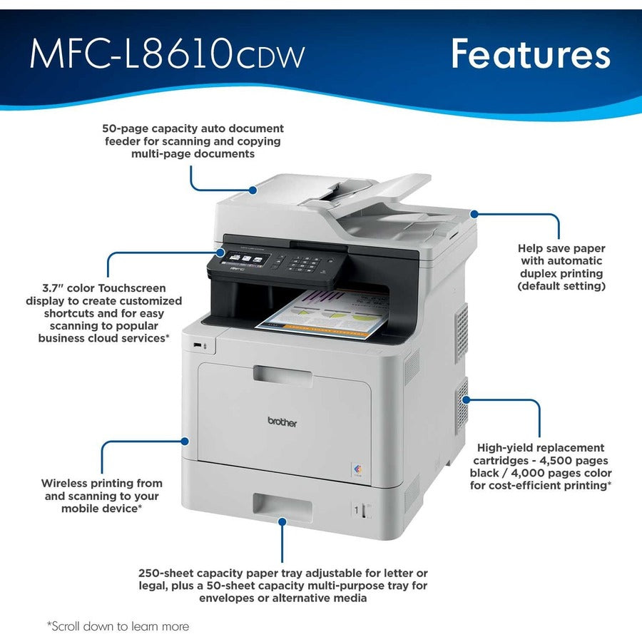 Brother MFCL8610CDW Imprimante laser couleur multifonction (impression, numérisation, copie, télécopie), sans fil, réseau, recto-verso