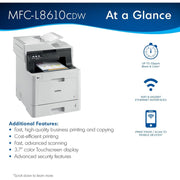 Brother MFCL8610CDW Imprimante laser couleur multifonction (impression, numérisation, copie, télécopie), sans fil, réseau, recto-verso