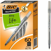 BIC Round Stic Extra Life Black Ballpoint Pens, Medium Point (1.0mm), 60-Count Pack of Bulk Pens, Flexible Round Barrel for Writing Comfort, No. 1 Selling Ballpoint Pens
