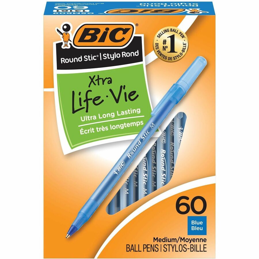 BIC Round Stic Ballpoint Pens - 1.0 mm Medium, Blue, Box of 60