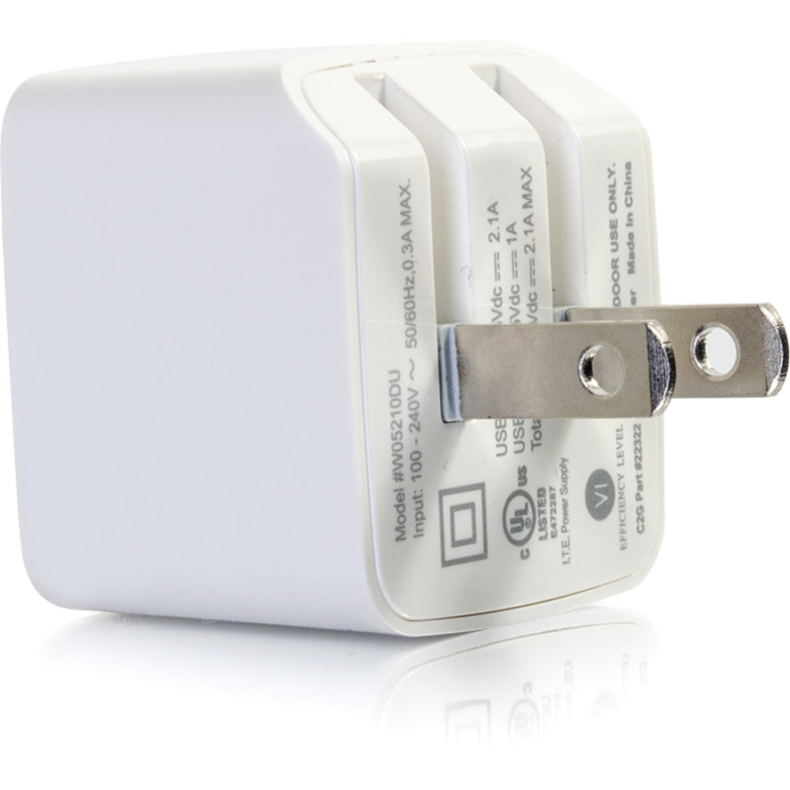 Chargeur mural USB 2 ports C2G - Adaptateur CA vers USB, sortie 5 V 2,1 A