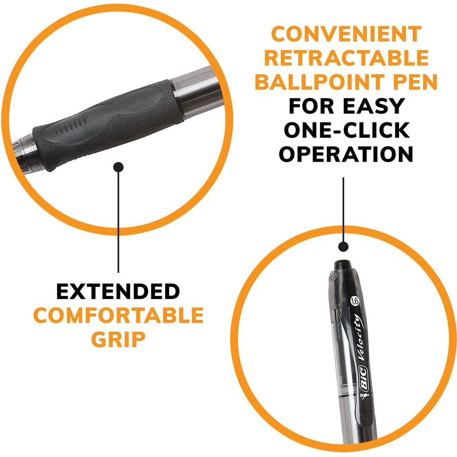 BIC Glide Velocity Bold Retractable Ballpoint Pen w/ Grip - Black VLGB11BLK