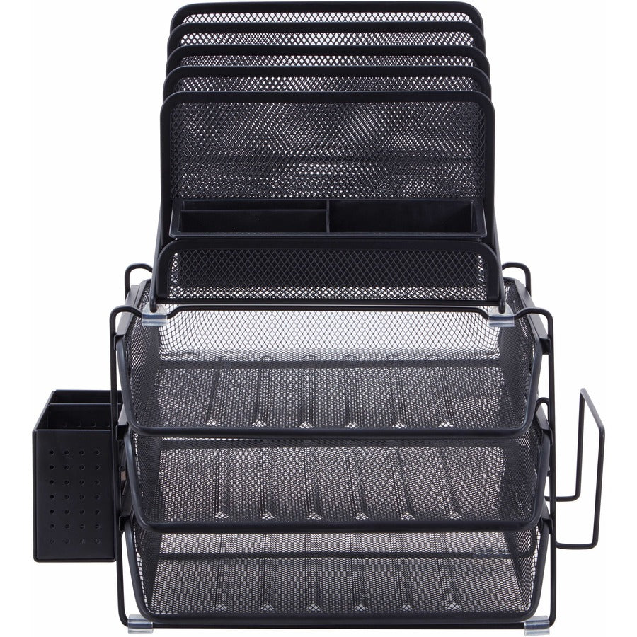 Lorell Divided 4-Tier Mesh Desktop Organizer — Black