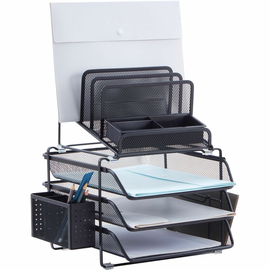 Lorell Divided 4-Tier Mesh Desktop Organizer — Black