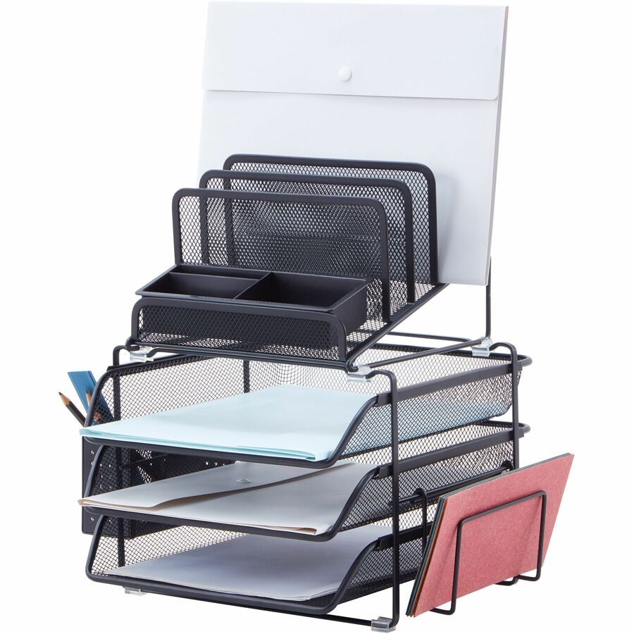 Lorell Divided 4-Tier Mesh Desktop Organizer — Black