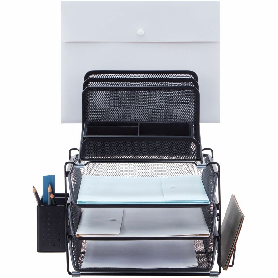Lorell Divided 4-Tier Mesh Desktop Organizer — Black