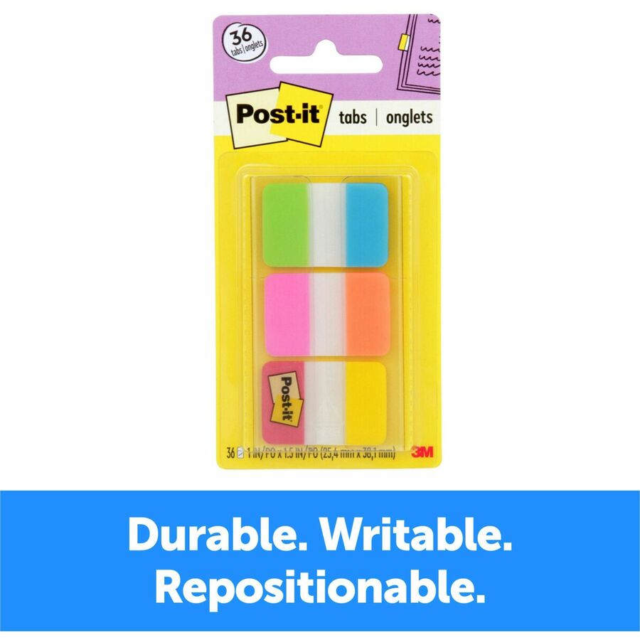 Onglets alternés Post-it — Couleurs assorties, 2,5 cm, 36 onglets