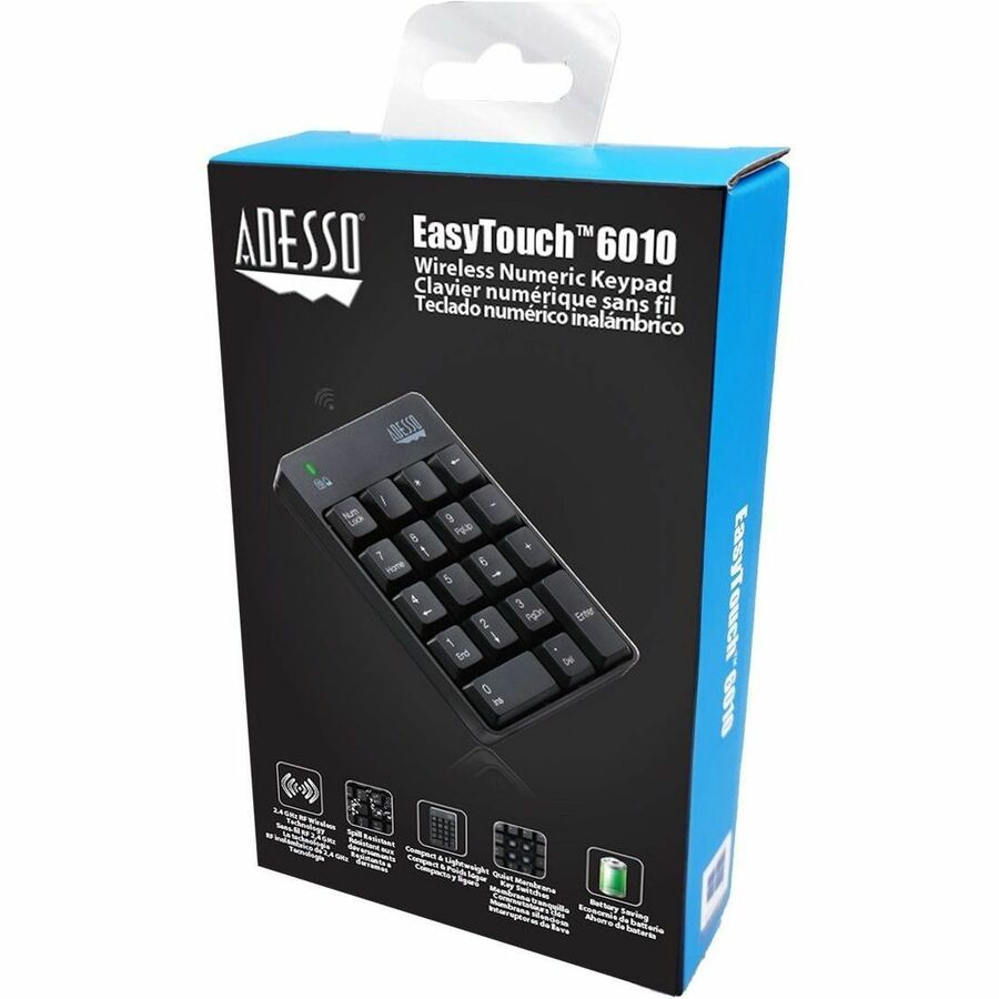 Adesso Wireless Numeric Keypad — 18-Key, Spill-Resistant