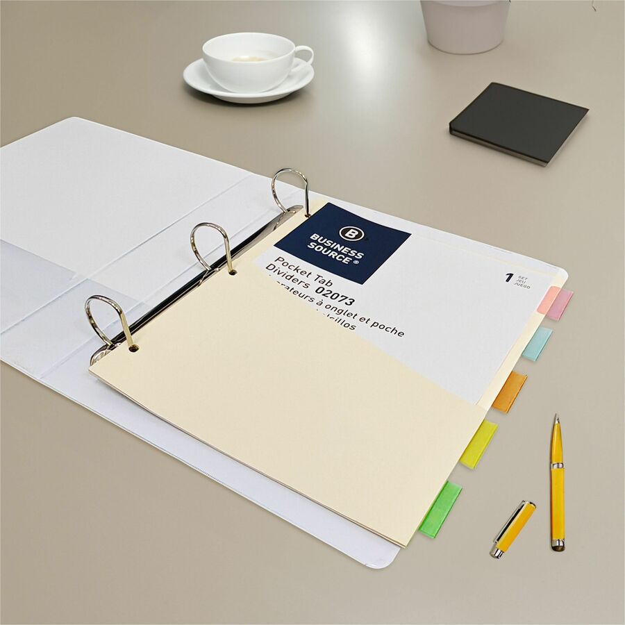 Business Source Colour Tab Pocket Binder Dividers — 5-Tab, Buff