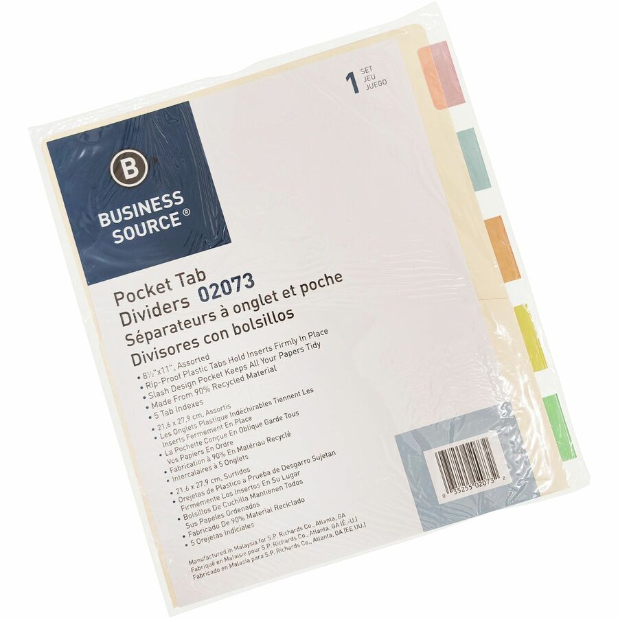 Business Source Colour Tab Pocket Binder Dividers — 5-Tab, Buff