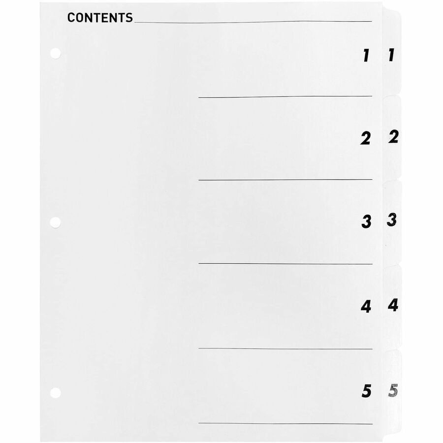 Business Source Table of Contents Quick Index Dividers — 5-Tab, White