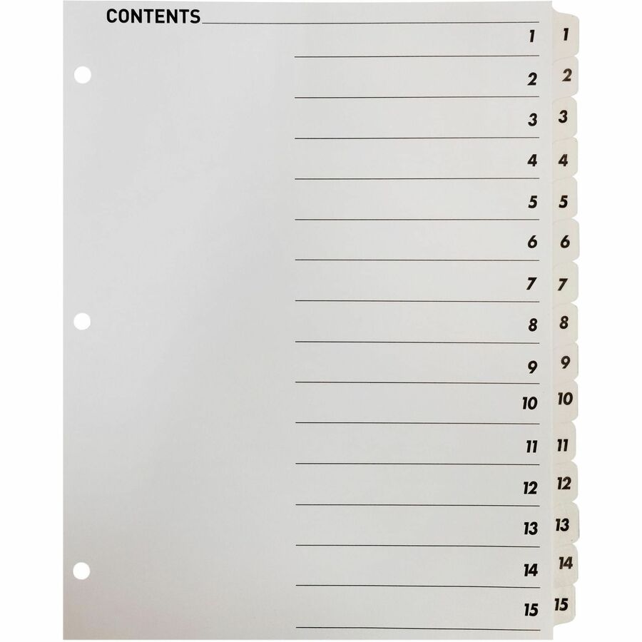 Business Source Table of Contents Quick Index Dividers — 15-Tab, White