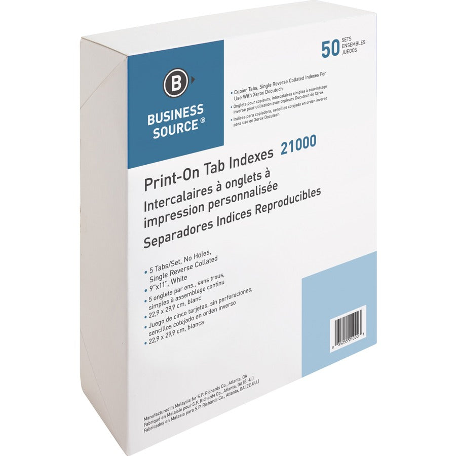 Business Source Tab Printer Economy Index Dividers — 5-Tab, 50/Box