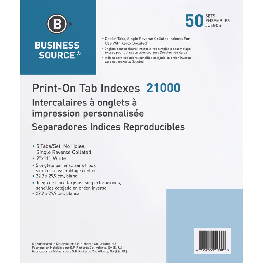 Business Source Tab Printer Economy Index Dividers — 5-Tab, 50/Box