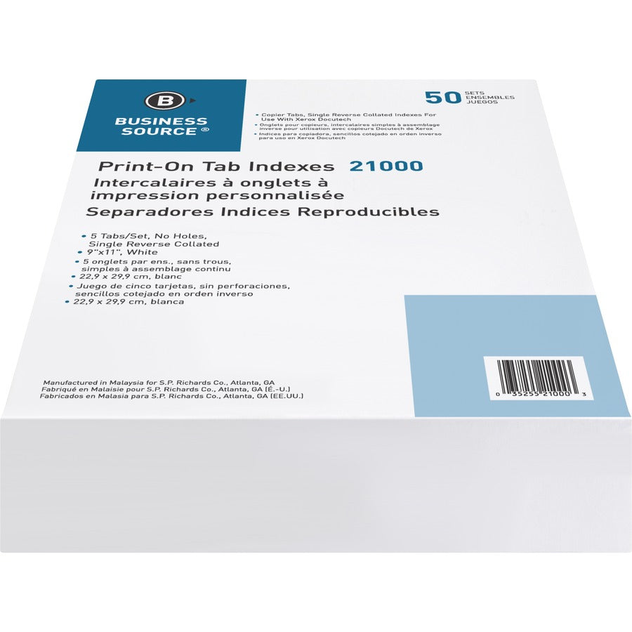 Business Source Tab Printer Economy Index Dividers — 5-Tab, 50/Box