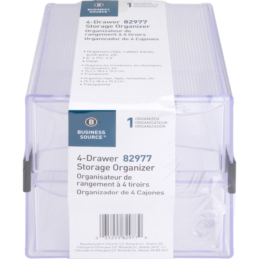 Business Source 4-Drawer Storage Organizer — Clear