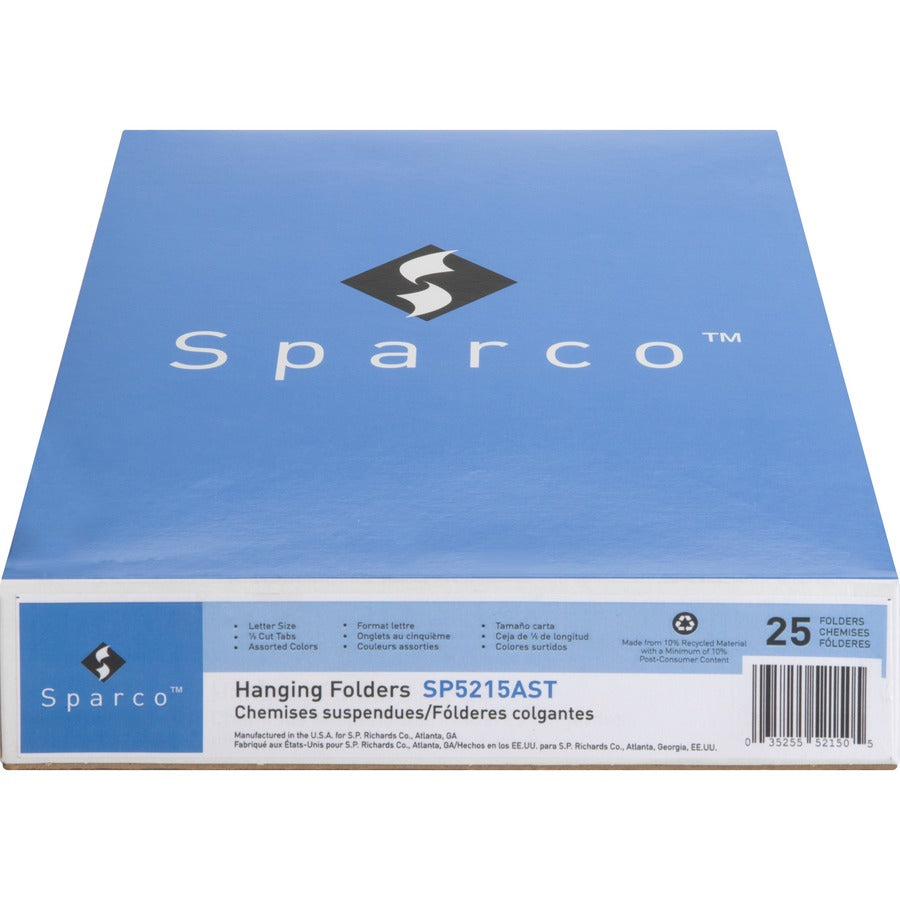 Business Source Hanging File Folders — Assorted Colours, Letter, 1/5-Cut, 25/Box