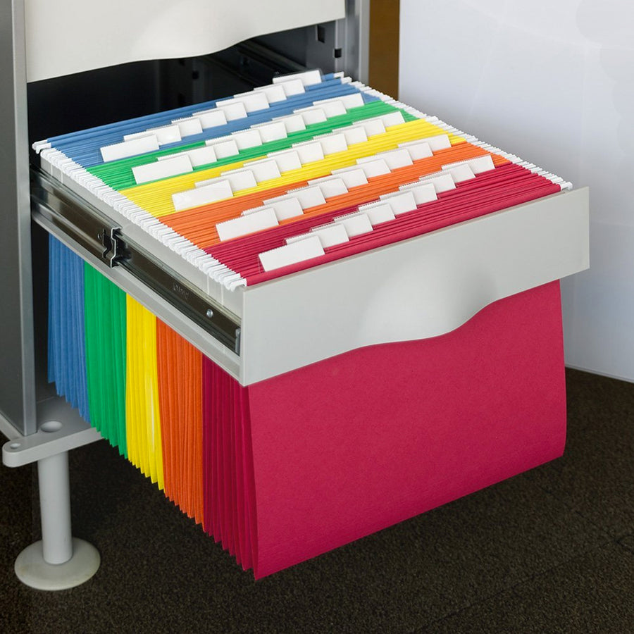 Business Source Hanging File Folders — Assorted Colours, Letter, 1/5-Cut, 25/Box