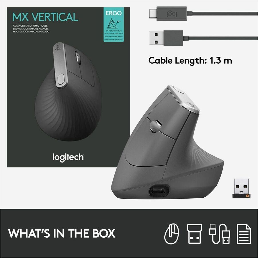 Logitech MX Vertical Ergonomic Mouse — Wireless/Bluetooth, 4000 dpi