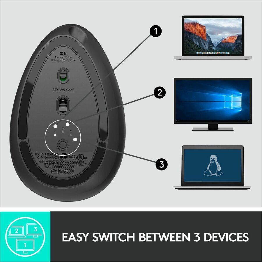 Logitech MX Vertical Ergonomic Mouse — Wireless/Bluetooth, 4000 dpi