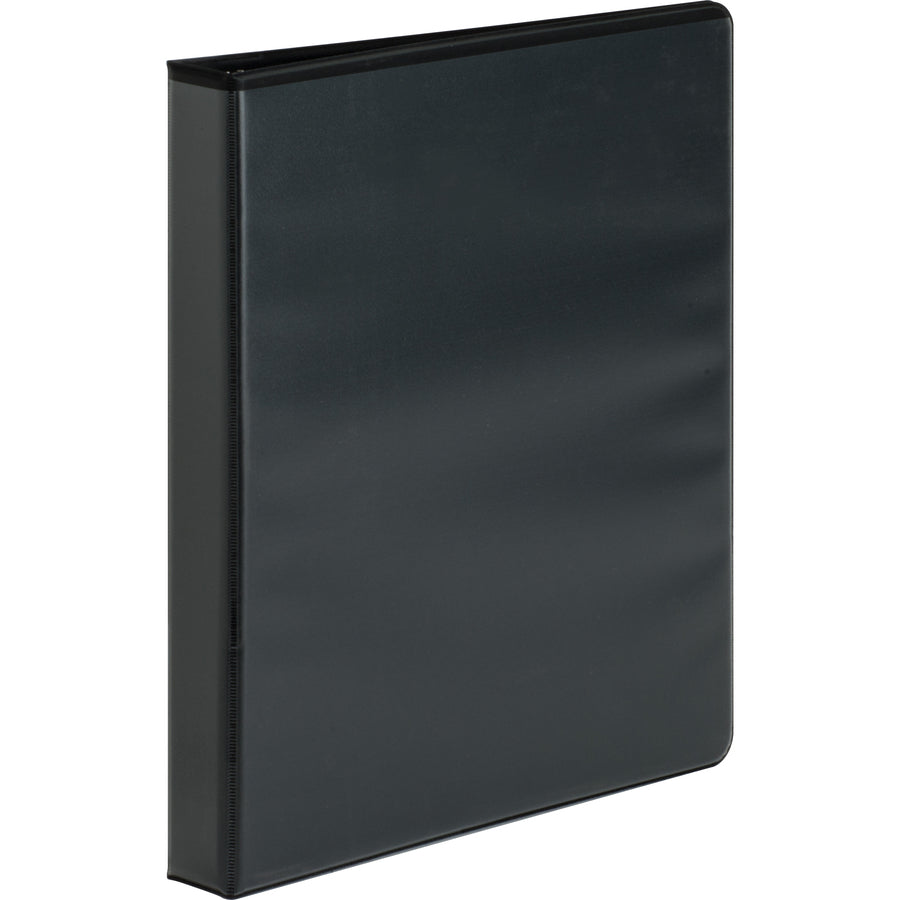 Business Source Heavy-Duty View Binder — 1", Round Ring, Black