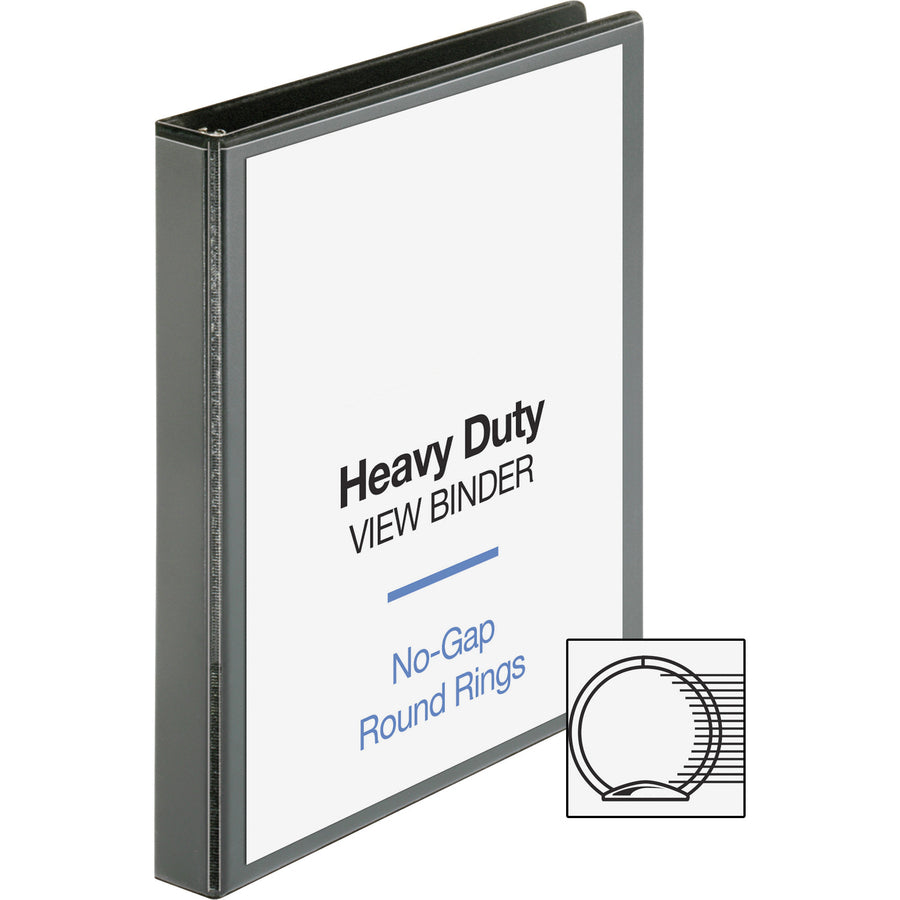 Business Source Heavy-Duty View Binder — 1", Round Ring, Black