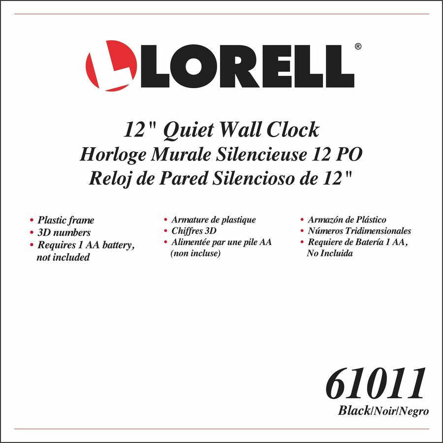 Lorell 12" Round Quiet Wall Clock