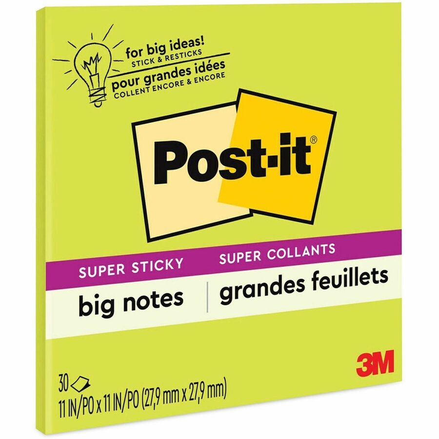 Post-it® Super Sticky Big Notes, Green, 11”×11”, 30 Sheets (BN11G)
