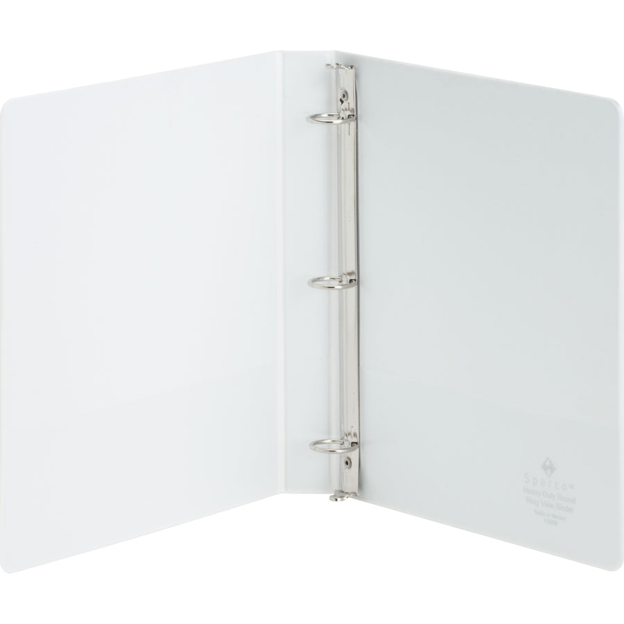 Business Source Heavy-Duty View Binder — 1", Round Ring, White