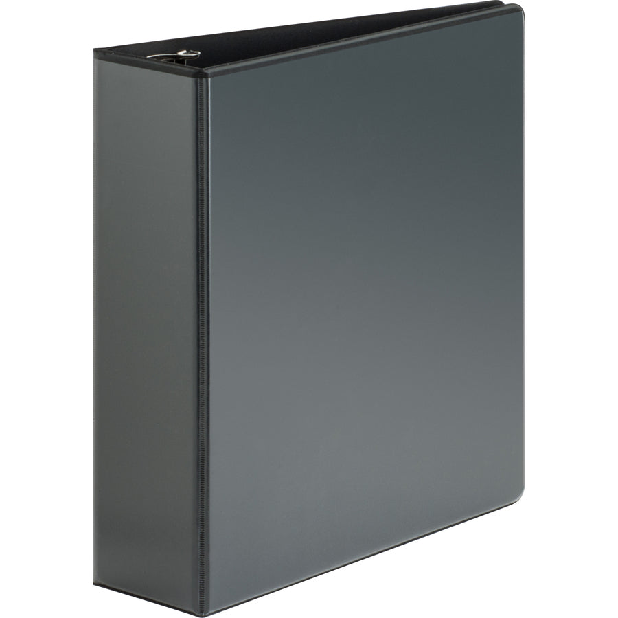 Business Source Heavy-Duty Round-Ring View Binder — 3", Black
