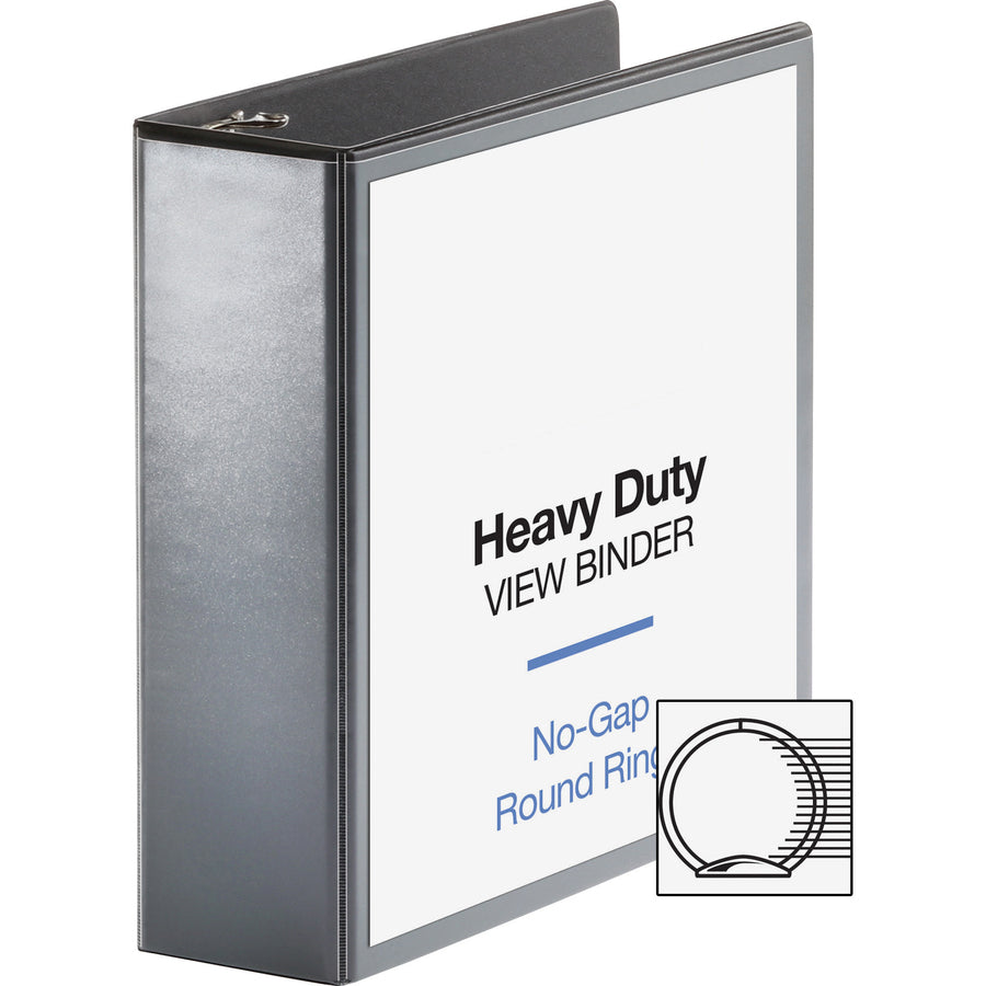 Business Source Heavy-Duty Round-Ring View Binder — 3", Black