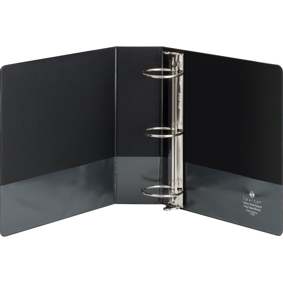 Business Source Heavy-Duty Round-Ring View Binder — 3", Black