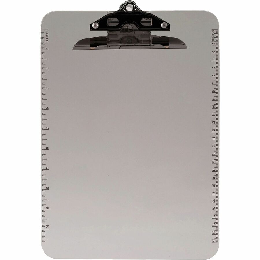Business Source Spring Clip Plastic Clipboard - Letter, Smoke
